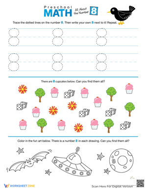 Preschool Math Number 8 Worksheet