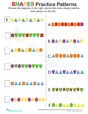 Identifying Patterns Shapes Worksheet