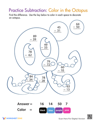 Color by Number: Practice Two-Digit Subtraction 7