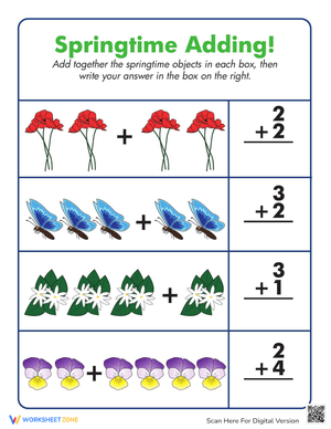 Springtime Adding: Math Worksheet