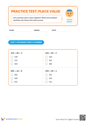 Printable 2.NBT.A.3 Practice Test: Grade 2 Place Value