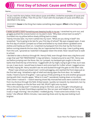 First Day of School Cause and Effect