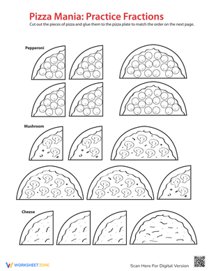 Pizza Fraction Math Worksheet