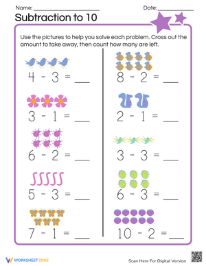 Subtraction to 10: Math Practice