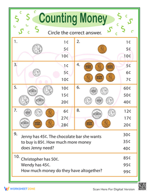 Practice Counting Money: Financial Literacy Worksheet