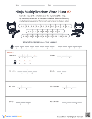 Sharpen Skills with Ninja Math Subtraction Worksheet