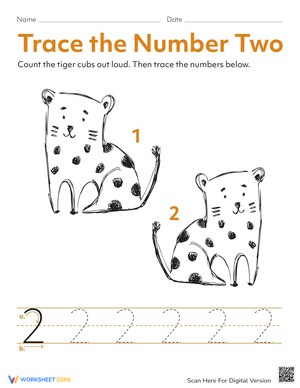 Trace Number 2: Early Math Skills Worksheet
