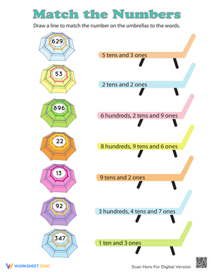 Base 10 Bonanza: Number Matching Worksheet