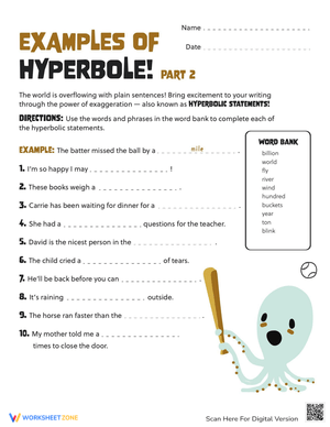Identify Hyperbole Examples: Literary Devices Worksheet