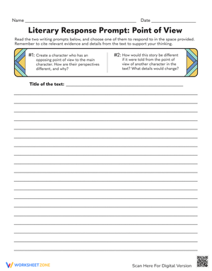 Literary Response Point of View Worksheet