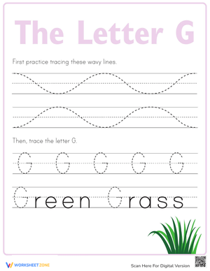 Letter G Tracing Practice with Green Grass