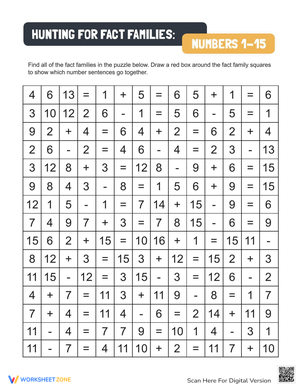 Hunting for Fact Families: Math Relationships Worksheet