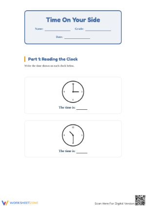 Grade 2 Telling Time — Printable No-Prep Worksheet