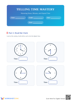 Aligned 2.MD.C.7 Worksheet: Telling Time Mastery — Grade 2