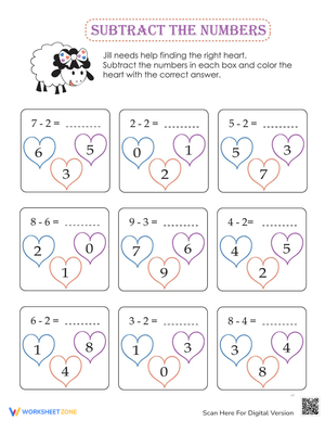 Subtract the Numbers: Math Subtraction Worksheet