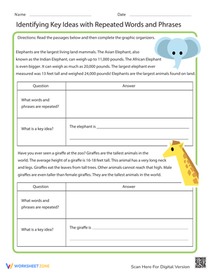Identifying Key Ideas: Reading Analysis Worksheet