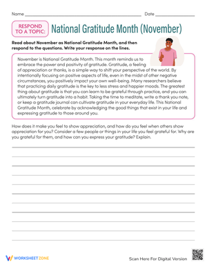 National Gratitude Month: Writing Response