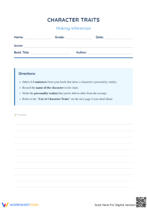 Essential Character Traits Inference Worksheet | Grade 4