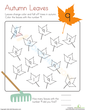 Kindergarten Coloring: Fun with Number 9 Worksheet