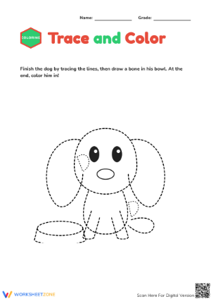 Printable Doggie Trace and Color Worksheet | Preschool ELA