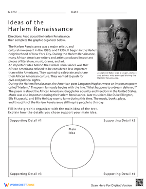 Harlem Renaissance Ideas | History Worksheet for Students