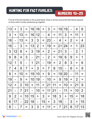 Hunting for Fact Families: Addition Worksheet