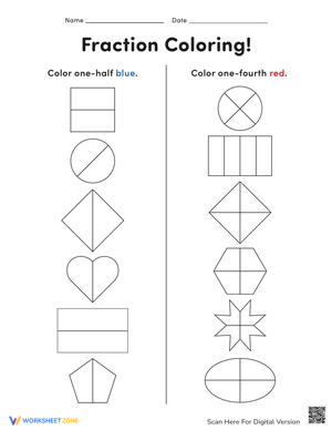 Fraction Coloring: Visual Fractions Worksheet
