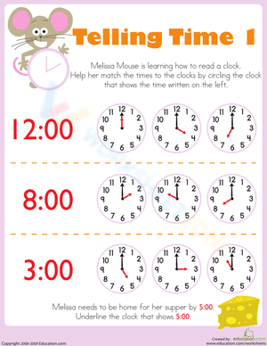 Telling Time: Kindergarten Practice Worksheet