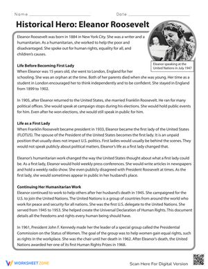 Historical Heroes: Eleanor Roosevelt Worksheet