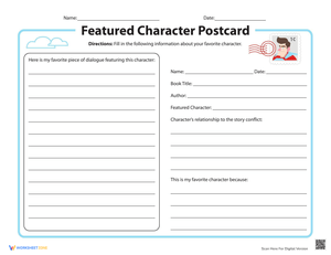 Character Postcard: Writing Activity Worksheet