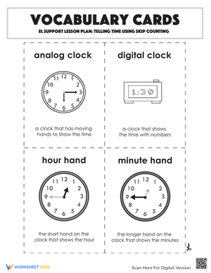 Vocabulary Cards: Telling Time Using Skip Counting