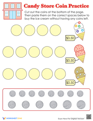 Candy Store Coin Practice: Math Worksheet
