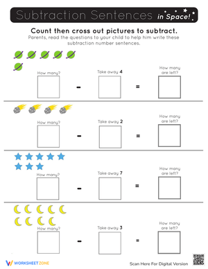 Subtraction Sentences: Math in Space Worksheet