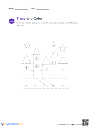 Trace and Color the City | Essential Grade K Worksheet