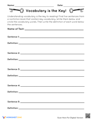 Vocabulary: Is the Key Worksheet Activity