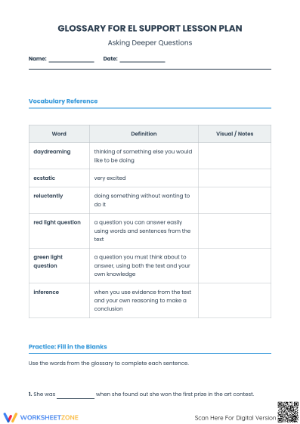 Asking Deeper Questions Worksheet | Grade 4 ELA Printable
