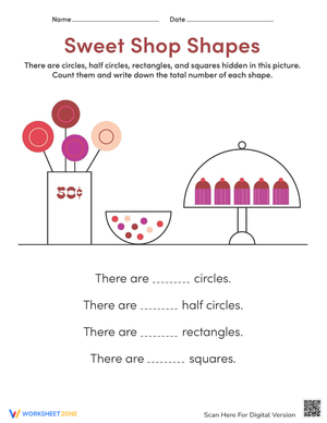 Sweet Shop Shape Counting Worksheet