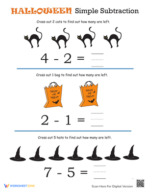 Halloween Math: Simple Subtraction Worksheet