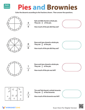 Fraction Practice with Pie Brownies Worksheet
