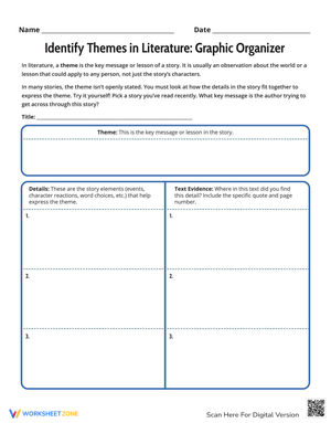 Identify Themes in Literature: Graphic Organizer