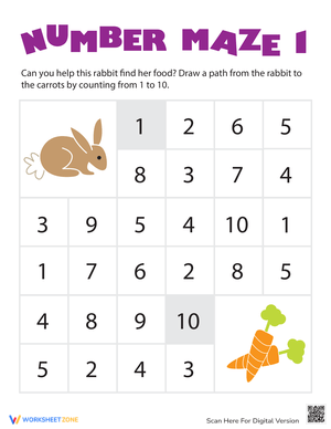 Rabbit Number Maze: Kindergarten Math Fun