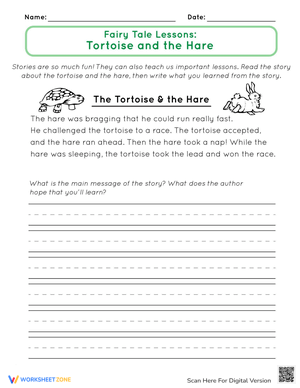 Fairy Tale Lessons: Tortoise and the Hare Worksheet