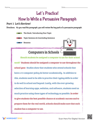 Write a Persuasive Paragraph: Practice Worksheet