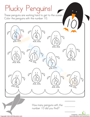 Coloring Number 10: Kindergarten Worksheet
