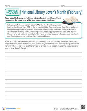 National Library Lovers Month: February Worksheet
