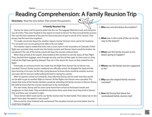 Reading Comprehension: Family Reunion Trip