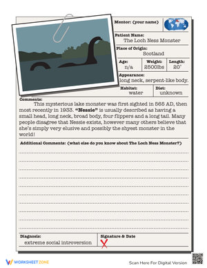 Loch Ness Monster Worksheet Activity