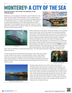 Monterey, a City of the Sea Worksheet