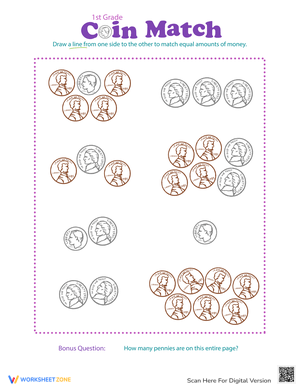 First Grade Coin Match Worksheet
