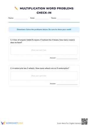 Printable Grade 3 Multiplication Word Problems Worksheet